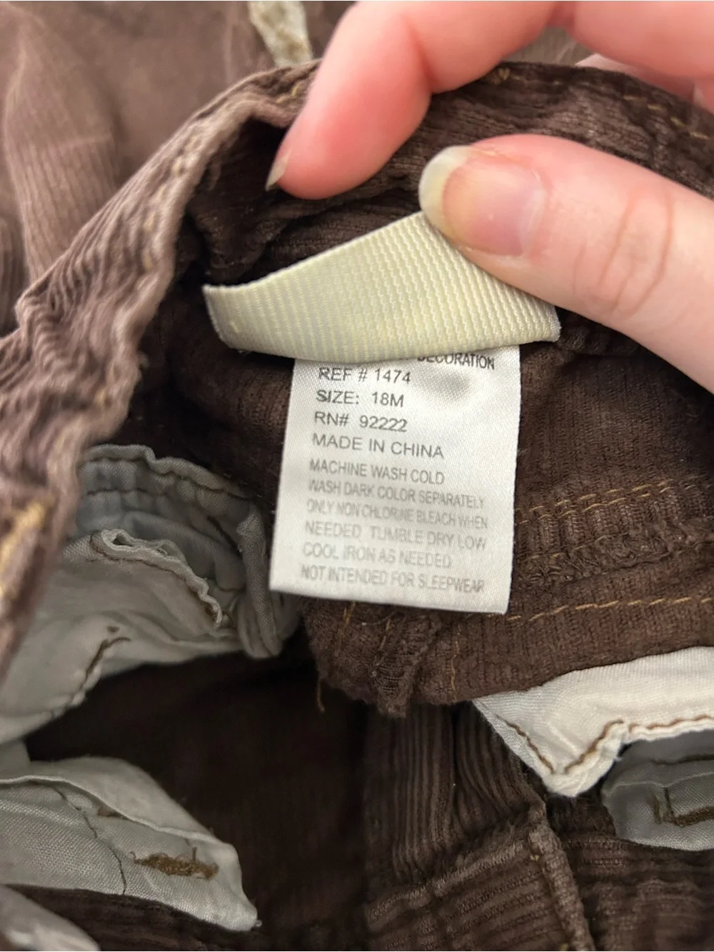Vintage 90s Carters Brown Corduroy Baby‎ Pants Size 18 Months